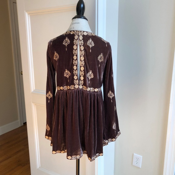 Deep V Neck Embroidered Velvet Tunic or Mini Dress - Picture 7 of 8